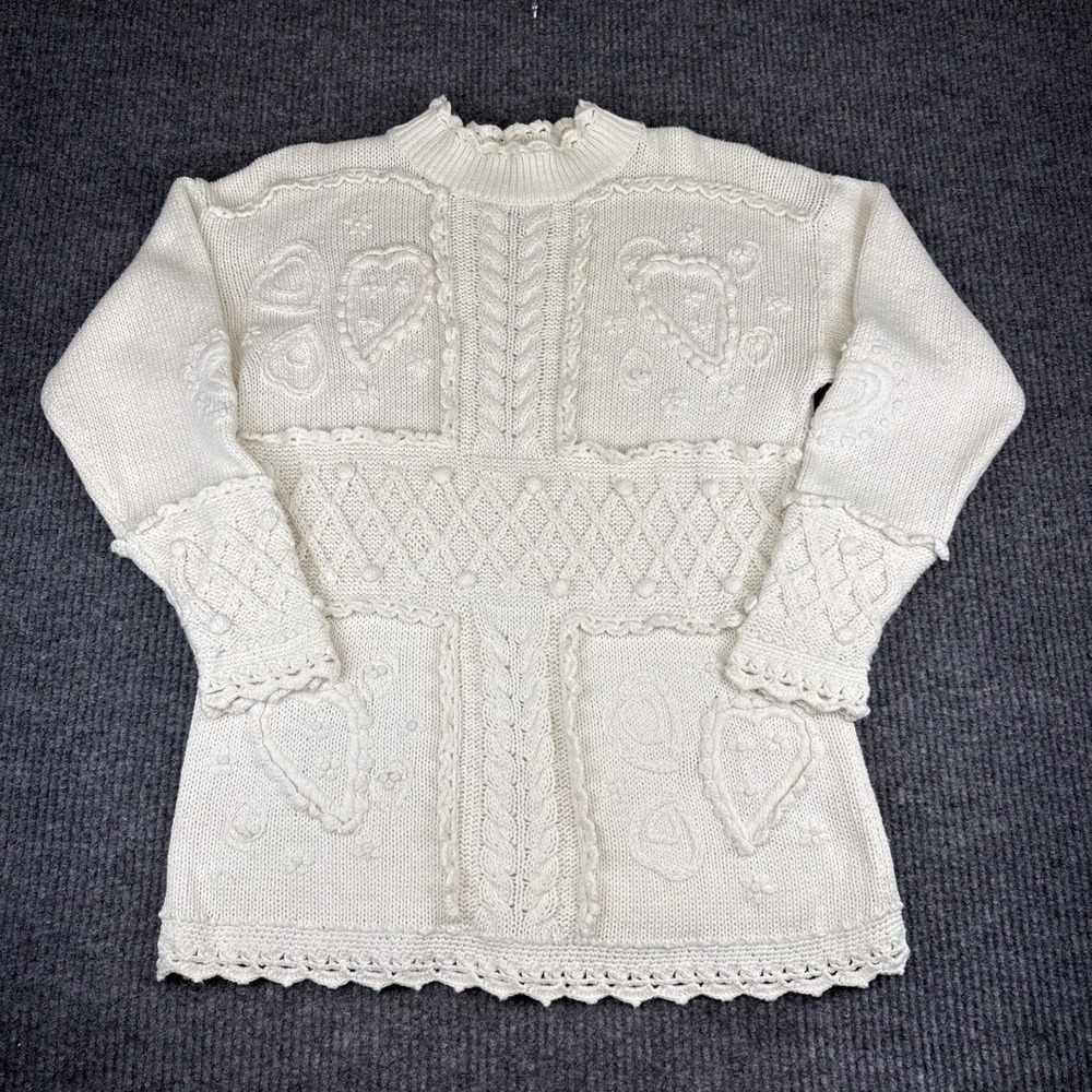 Rosanna Womens Med Cream Hand Knit Ramie/ Cotton Blend Sweater Vintage Cottage